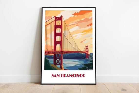 San Francisco Golden Gate Bridge Sunset Vintage Travel Poster