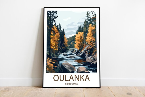 Oulanka Autumn River Golden Trees Vintage Travel Style Poster