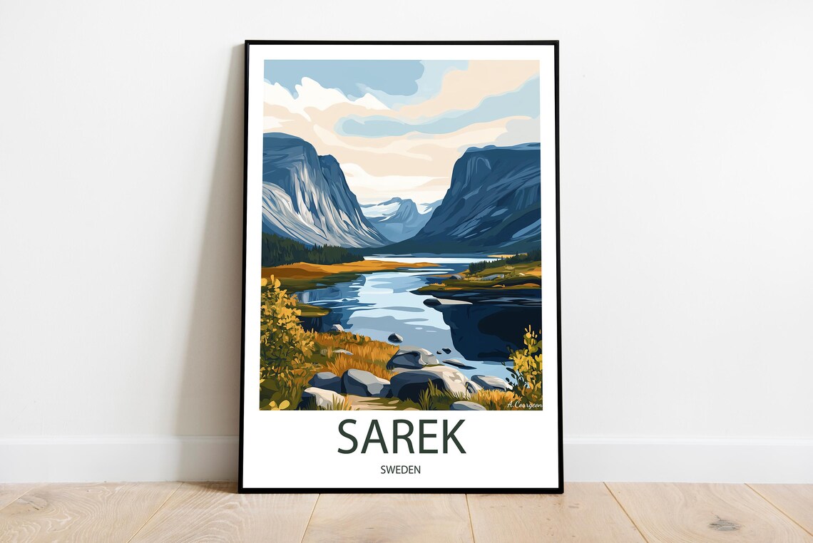 Sarek Sweden National Park Mountain Valley Lake Travel Poster