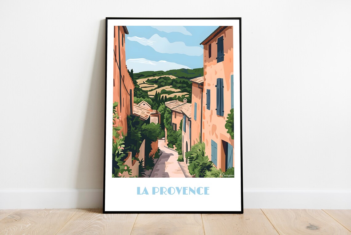 La Provence France Stone Village Hills Vintage Travel Poster