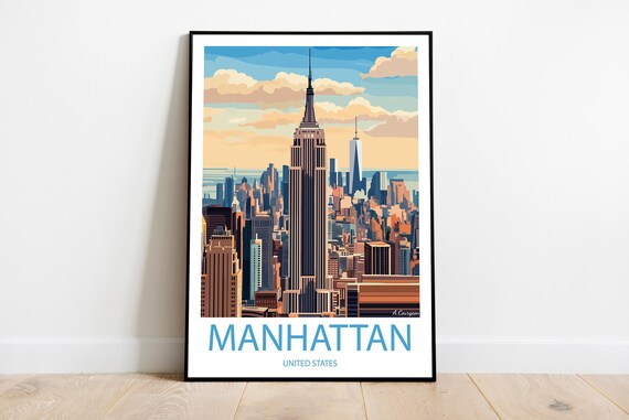 Handmade Manhattan United States Poster Wall Art Modern Travel Framed Birthday Home Made Decor Gift Vector Illustration Print