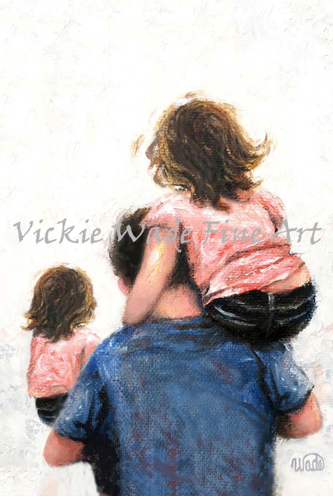 Father Carrying His Two Young Daughters on a Bright Day Poster