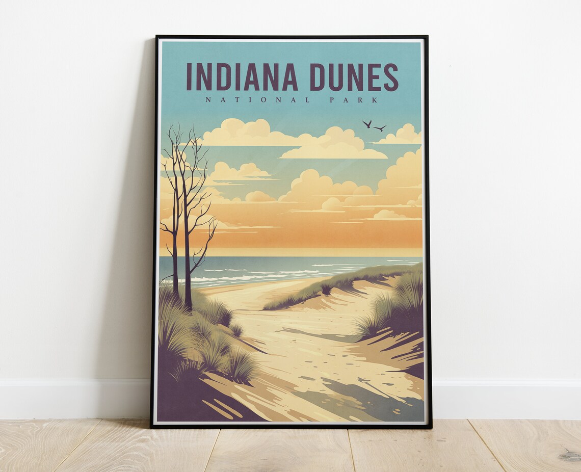 Indiana Dunes National Park Travel Poster, Lake Michigan