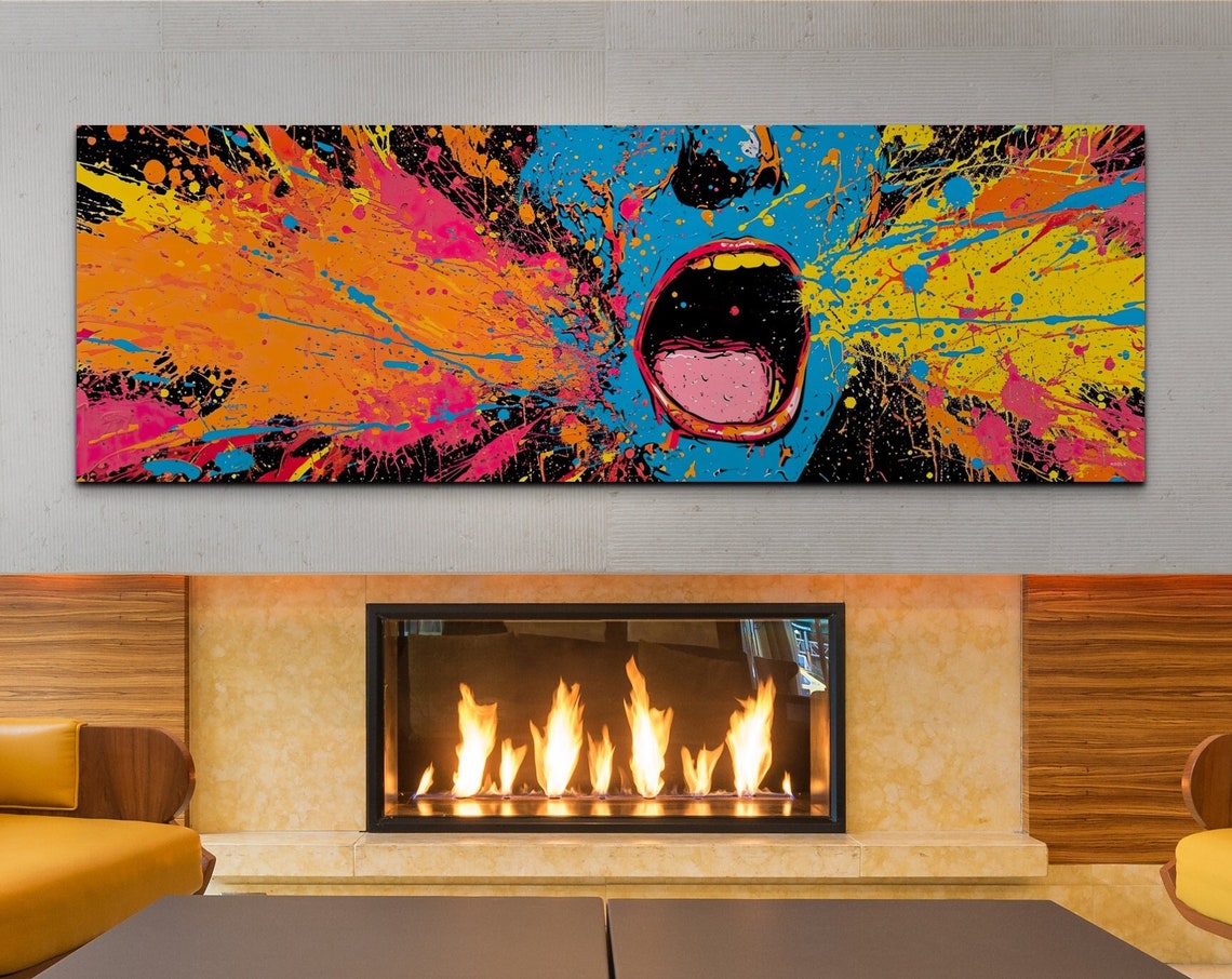 Panoramic Screaming Face Pop Art Color Splash Painting Wall Art