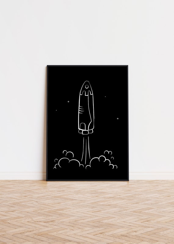 Rocket Lines Drawing Poster Space Wall Art Trendy Launch