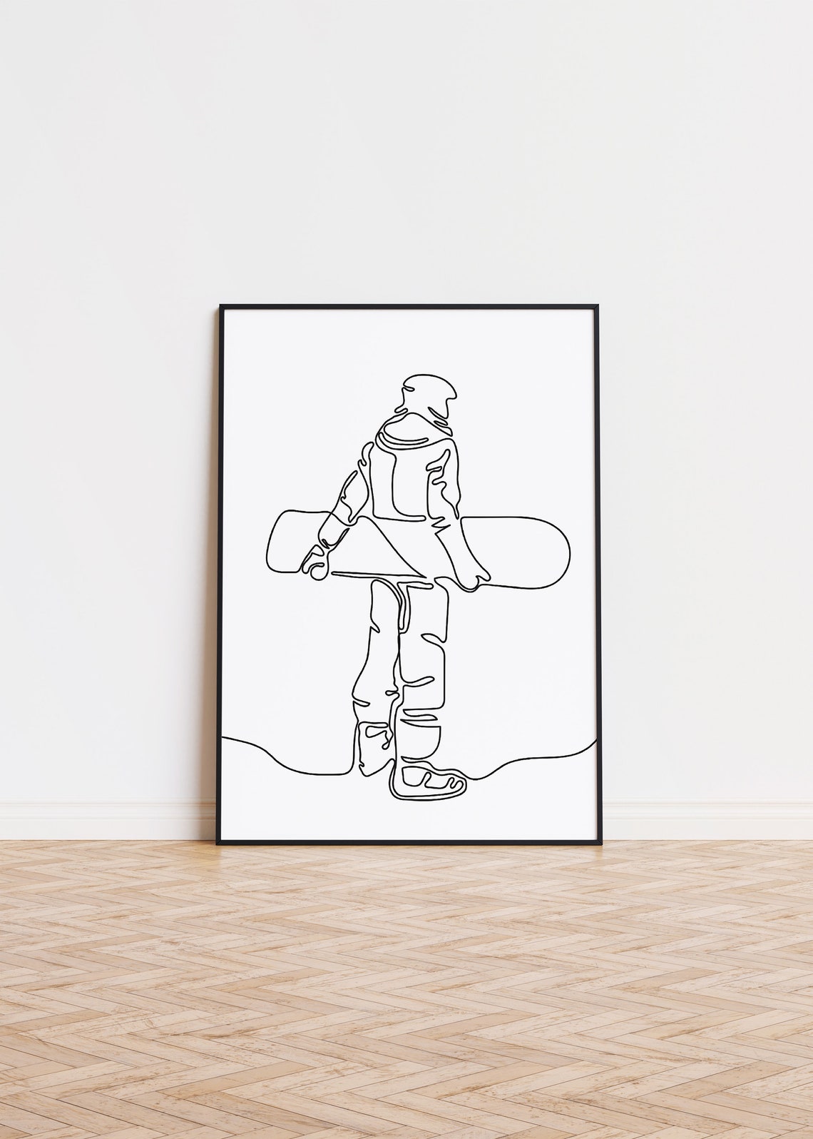 Minimalist Snowboarder Line Art Modern Continuous Outline Poster