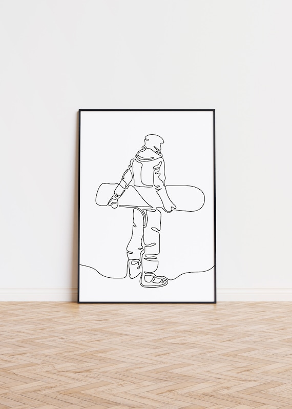 Minimalist Snowboarder Line Art Modern Continuous Outline Poster