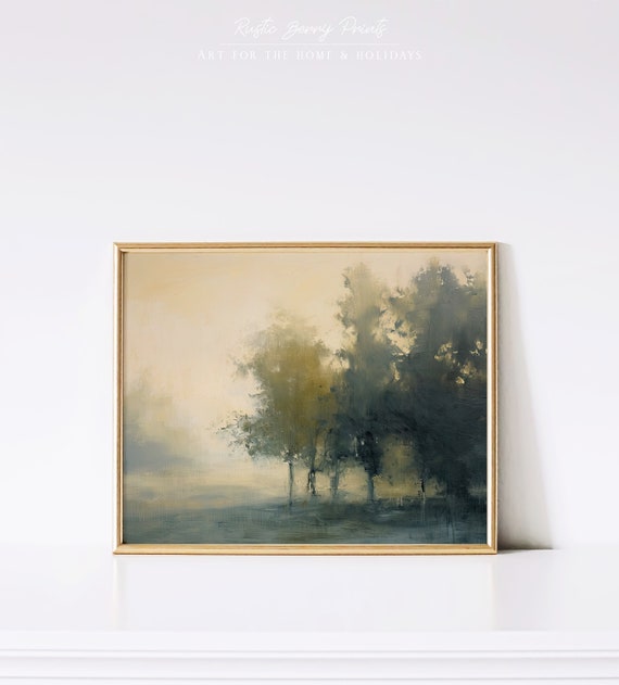 Vintage Trees Landscape Oil Painting Wall Art Vintage Print Country Farmhouse Decor Warm Tone Print Instant