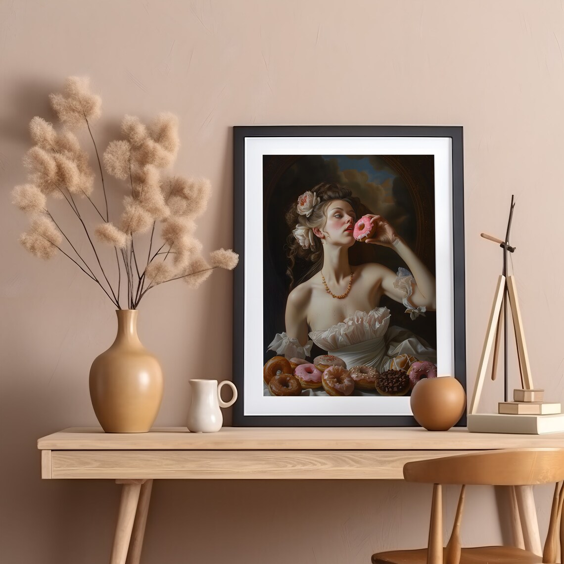 Woman With Donut Portrait, Funny Altered Art - Image 3