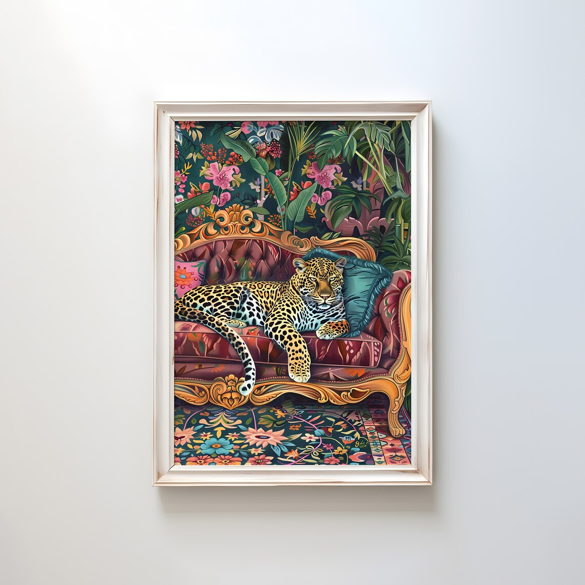Leopard Lounging Maximalist Jungle Decor, Art Print