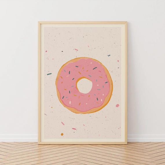 Pink Doughnut Art Print Sweet Treat Kitchen Wall Decor