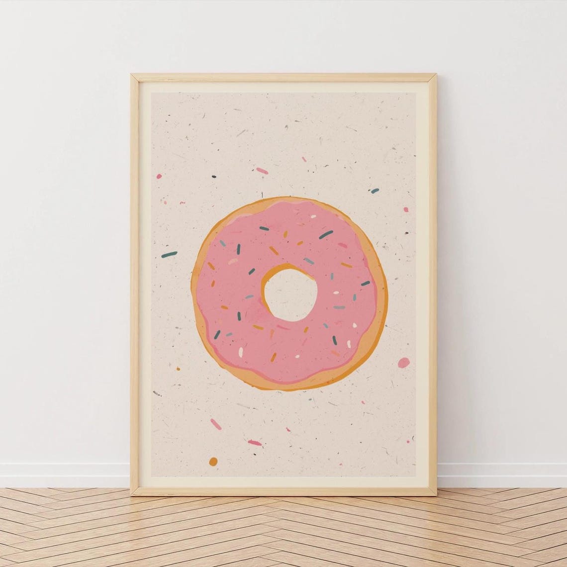 Pink Frosted Donut with Sprinkles Minimalist Kitchen Wall Art