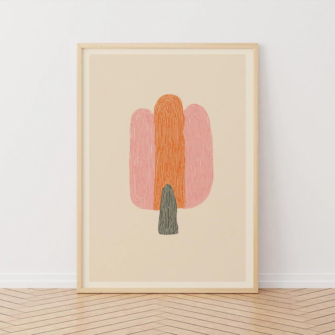 Abstract Tree Line Art Pastel Orange Modern Nature Decor Poster