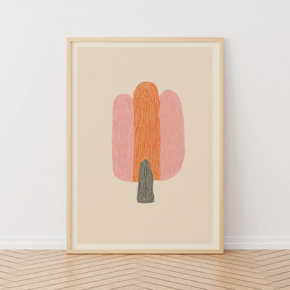Abstract Tree Line Art Print Pastel Orange Modern Nature Poster