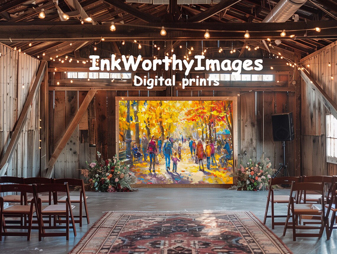 Autumn Park Scene, Colorful Fall Walkway Painting - Image 6