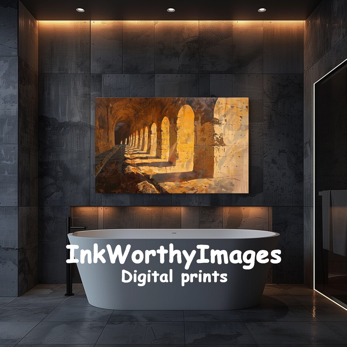 Ancient Arches, Sunlit Corridor Art Print - Image 5