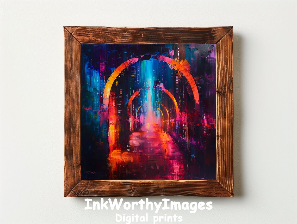 Neon Cityscape, Vibrant Urban Tunnel Decor - Image 2