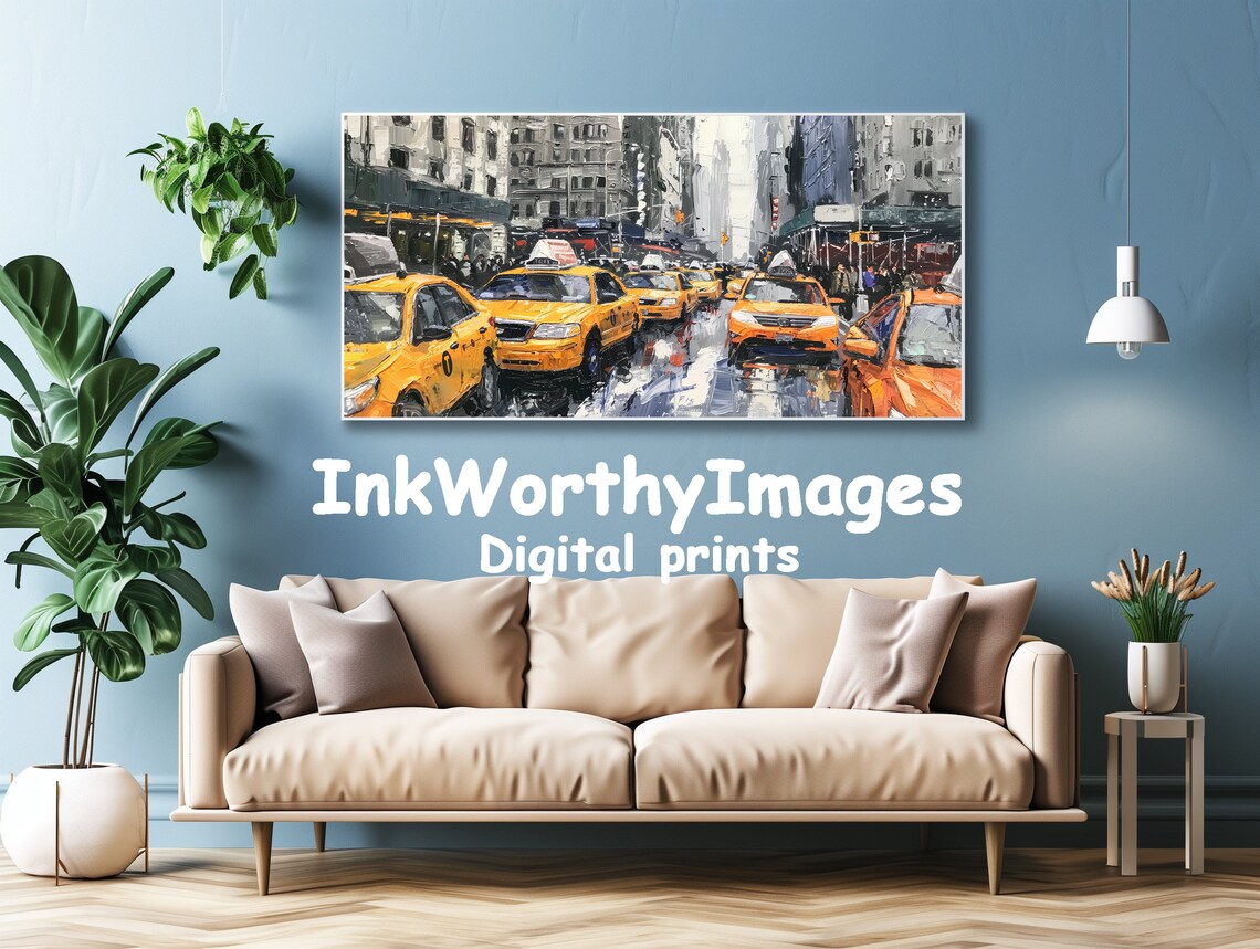 New York City Streets Yellow Taxi Scene, Urban Cityscape - Image 4