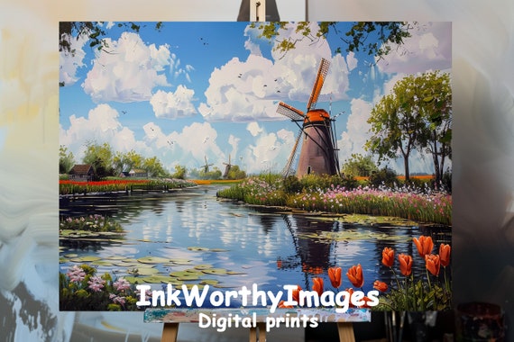 Sunny Day In Dutch Tulip Fields, Impressionist Landscape