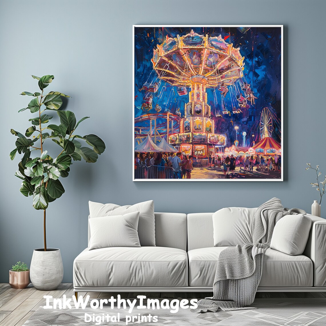 Carnival Night Lights Art Print, Festive Fairground Scene - Image 5