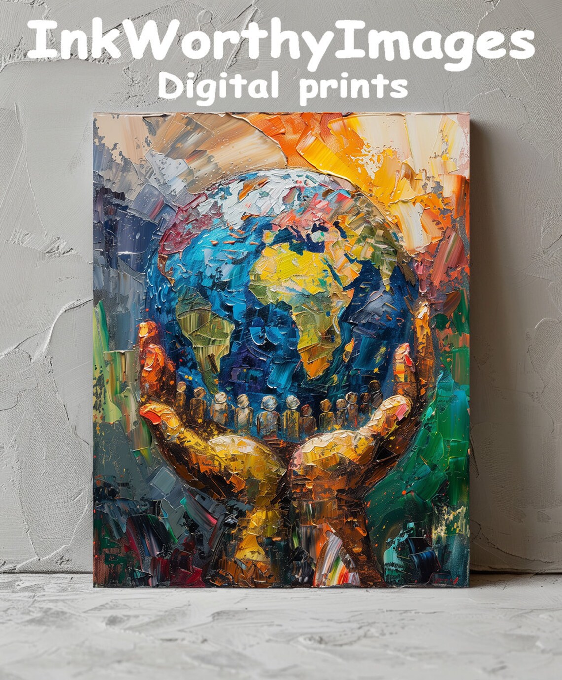 World In Hands, Colorful Earth Unity Decor