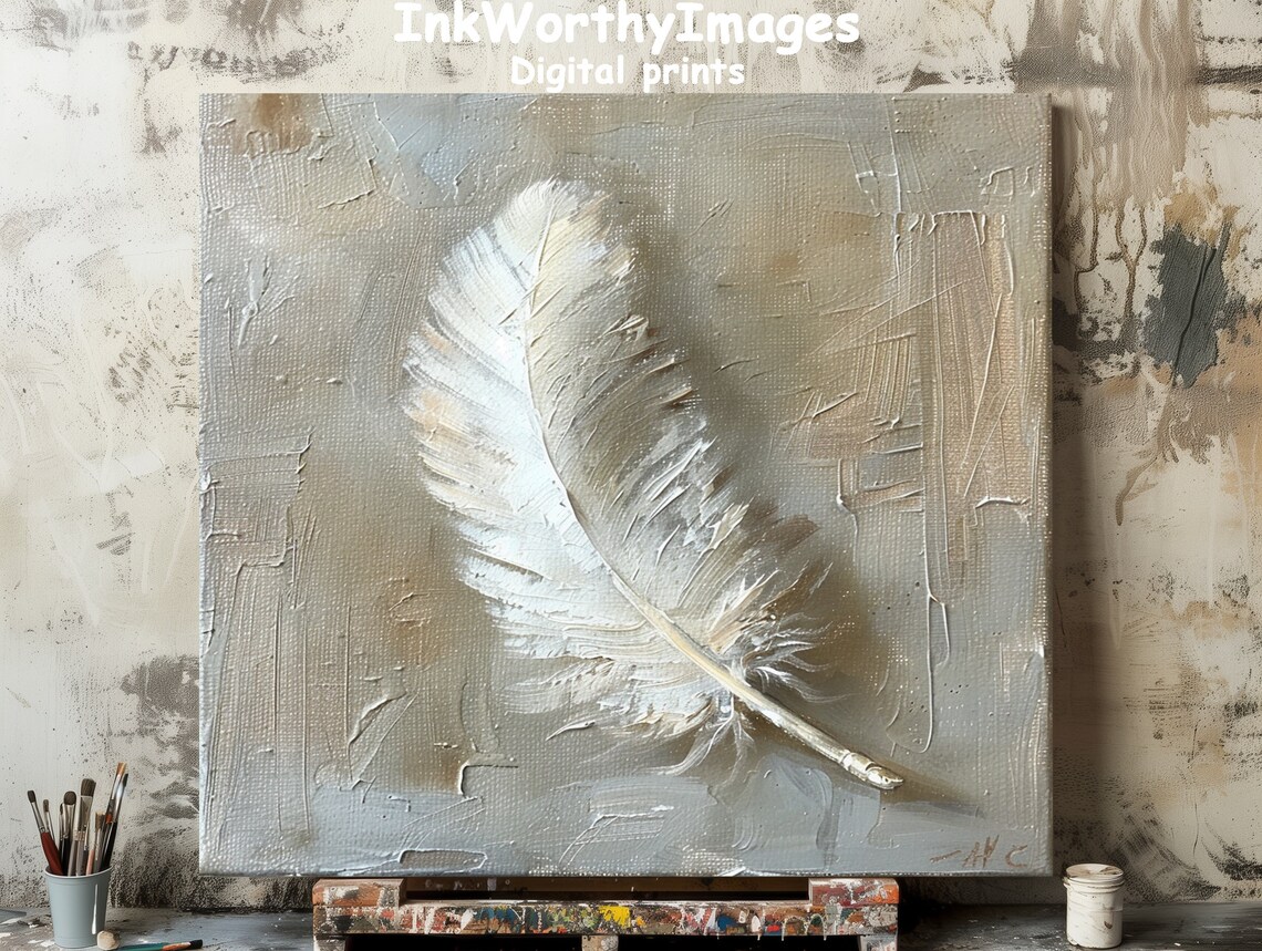White Feather Print, Minimalist Wall Art