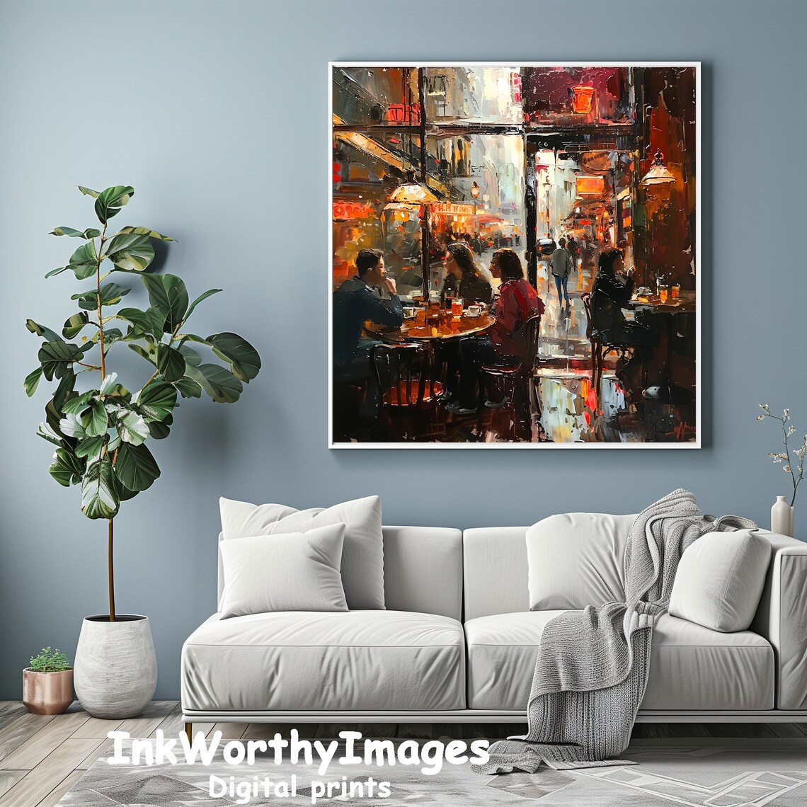 Cozy Urban Parisian Cafe, Warm Evening Street Scene - Image 3