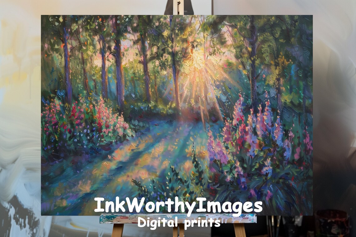 Sunlit Forest Path, Nature Landscape Art Print