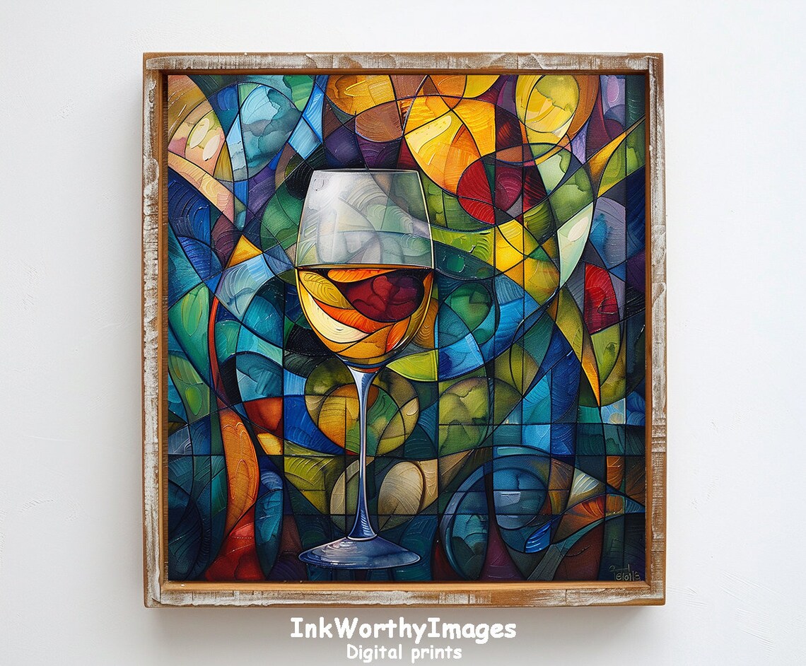 Stained Glass Wine, Colorful Abstract Home Bar Art - Image 6