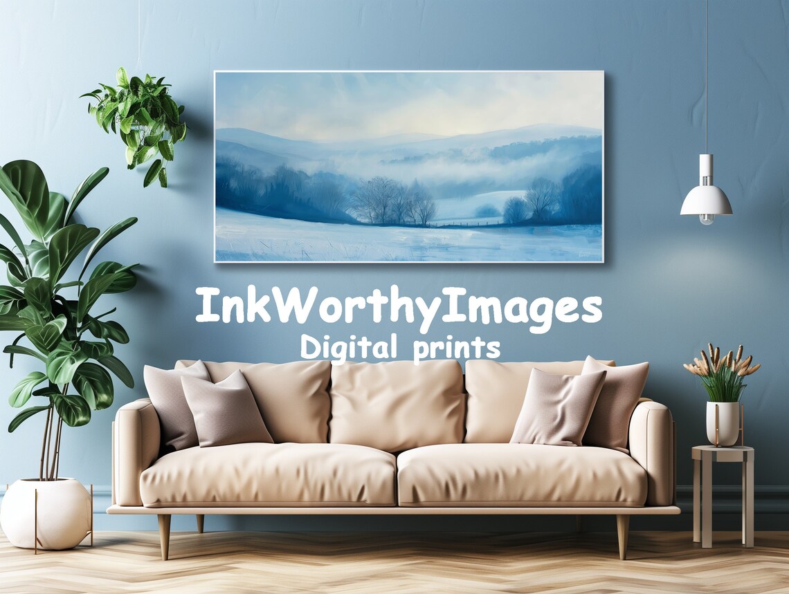 Winter Morning Landscape Painting, Serene Snowy Valley - Image 4