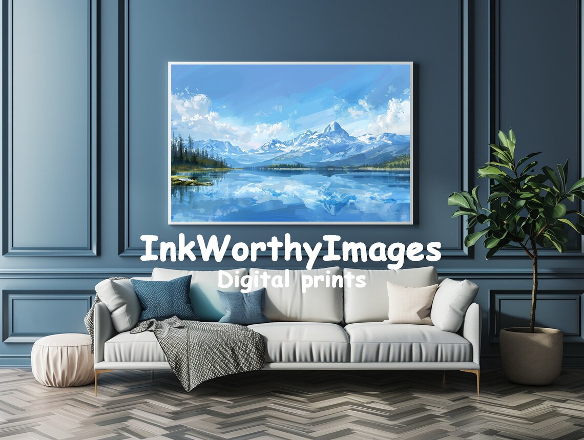 Majestic Mountain Lake, Impressionist Nature Landscape - Image 4