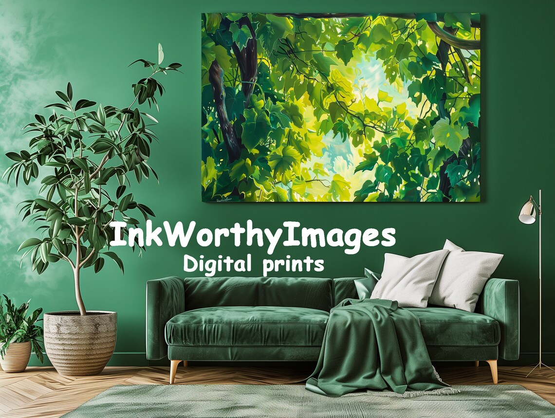 Lush Green Canopy, Sunlit Leaves Forest Decor - Image 3