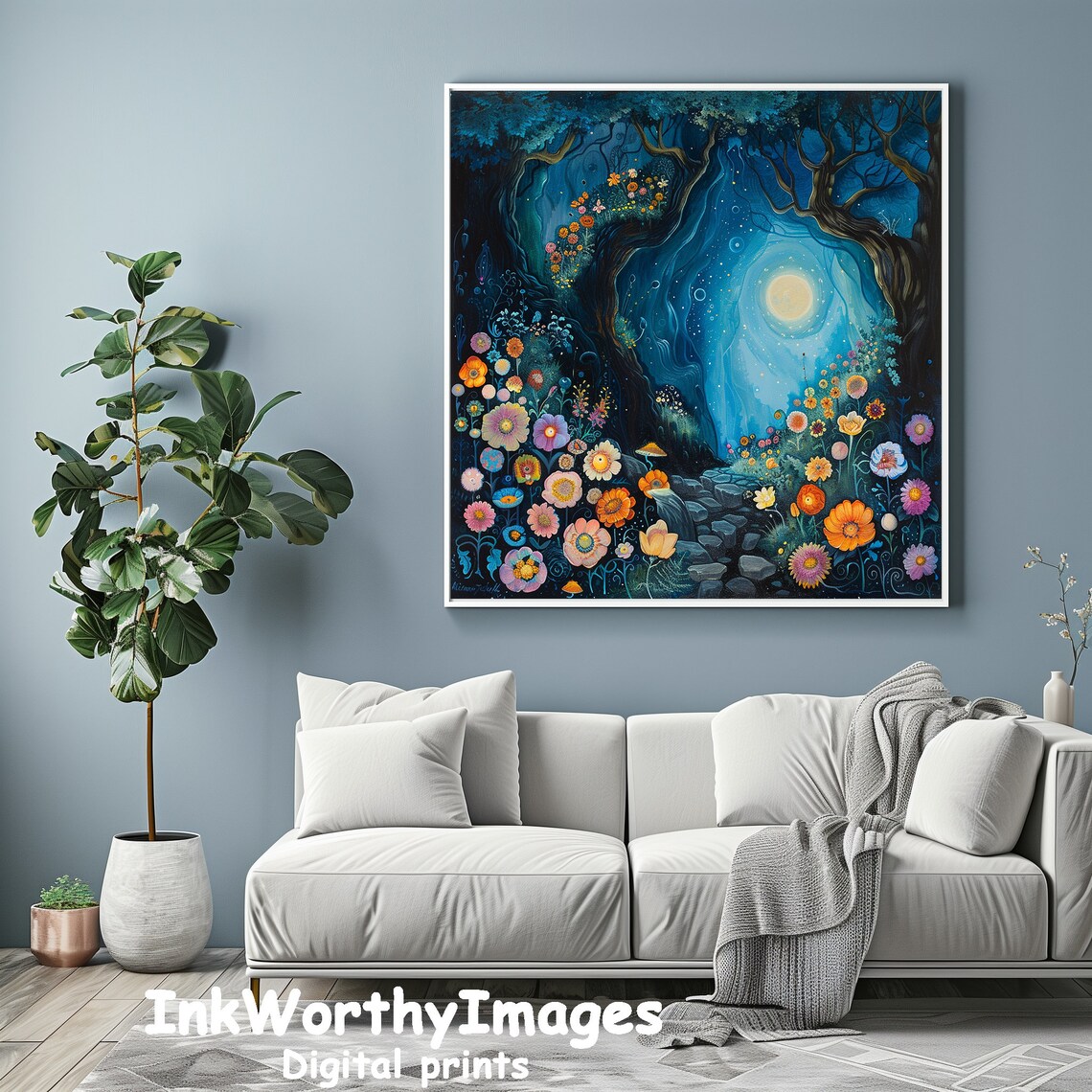Enchanted Moonlit Garden, Whimsical Floral Pathway - Image 4