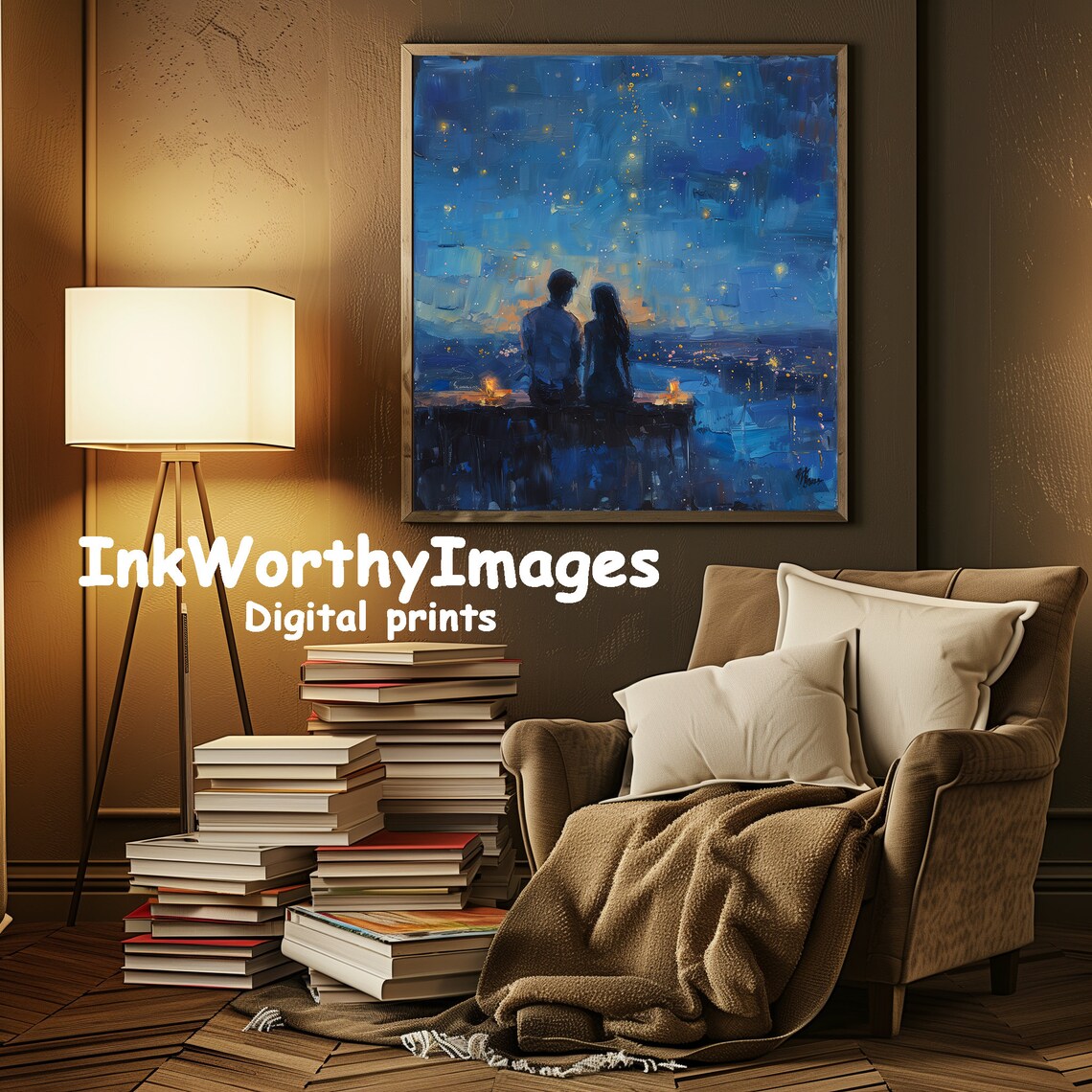 Starry Night Romance Couple Under The Stars, Art Print - Image 4