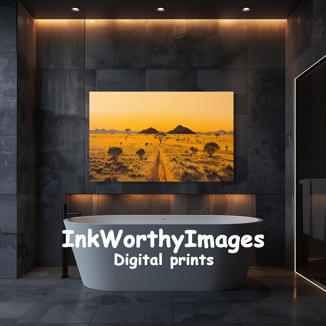 Golden Savannah Road Painting, African Landscape - Image 5