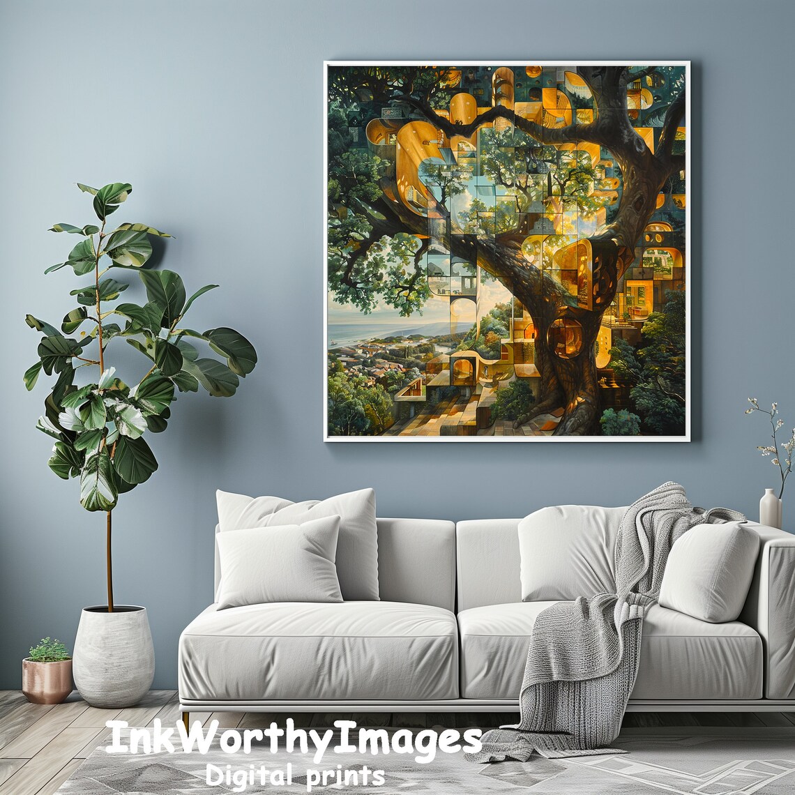 Enchanted Treehouse, Surreal Nature Landscape Art Print - Image 4