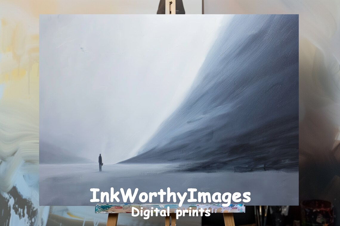 Minimalist Winter Landscape, Lone Figure in Snow