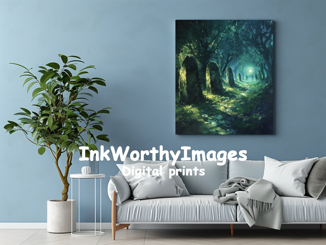 Enchanted Forest Path, Moonlit Night Fantasy Art - Image 3
