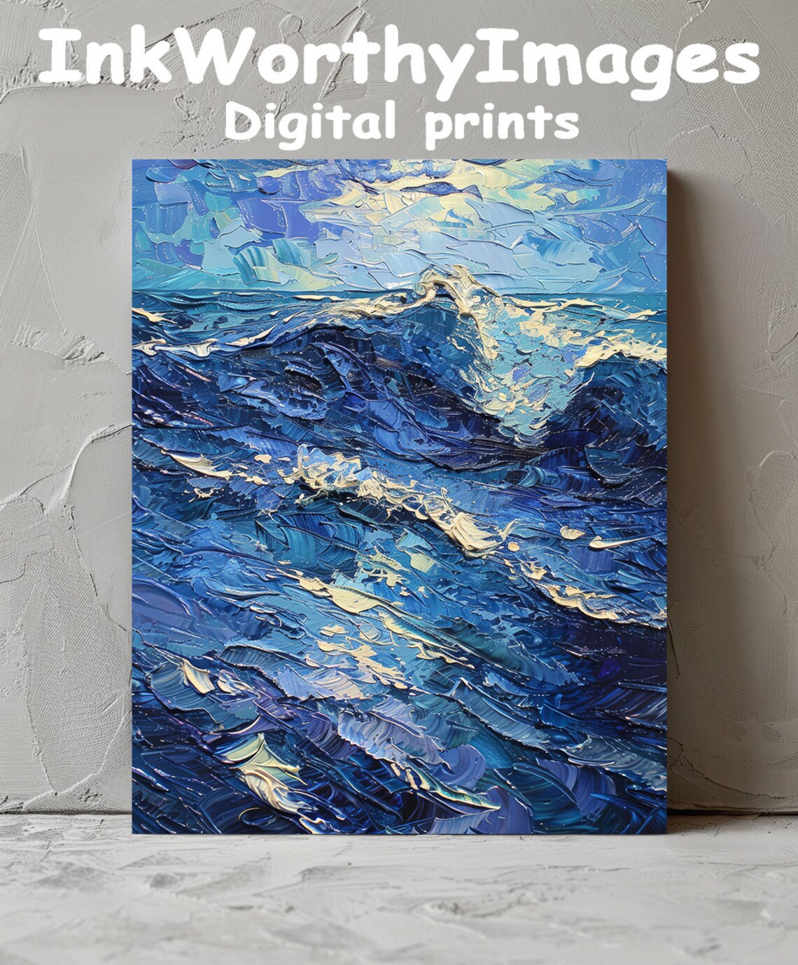 Textured Ocean Waves, Modern Coastal Painting