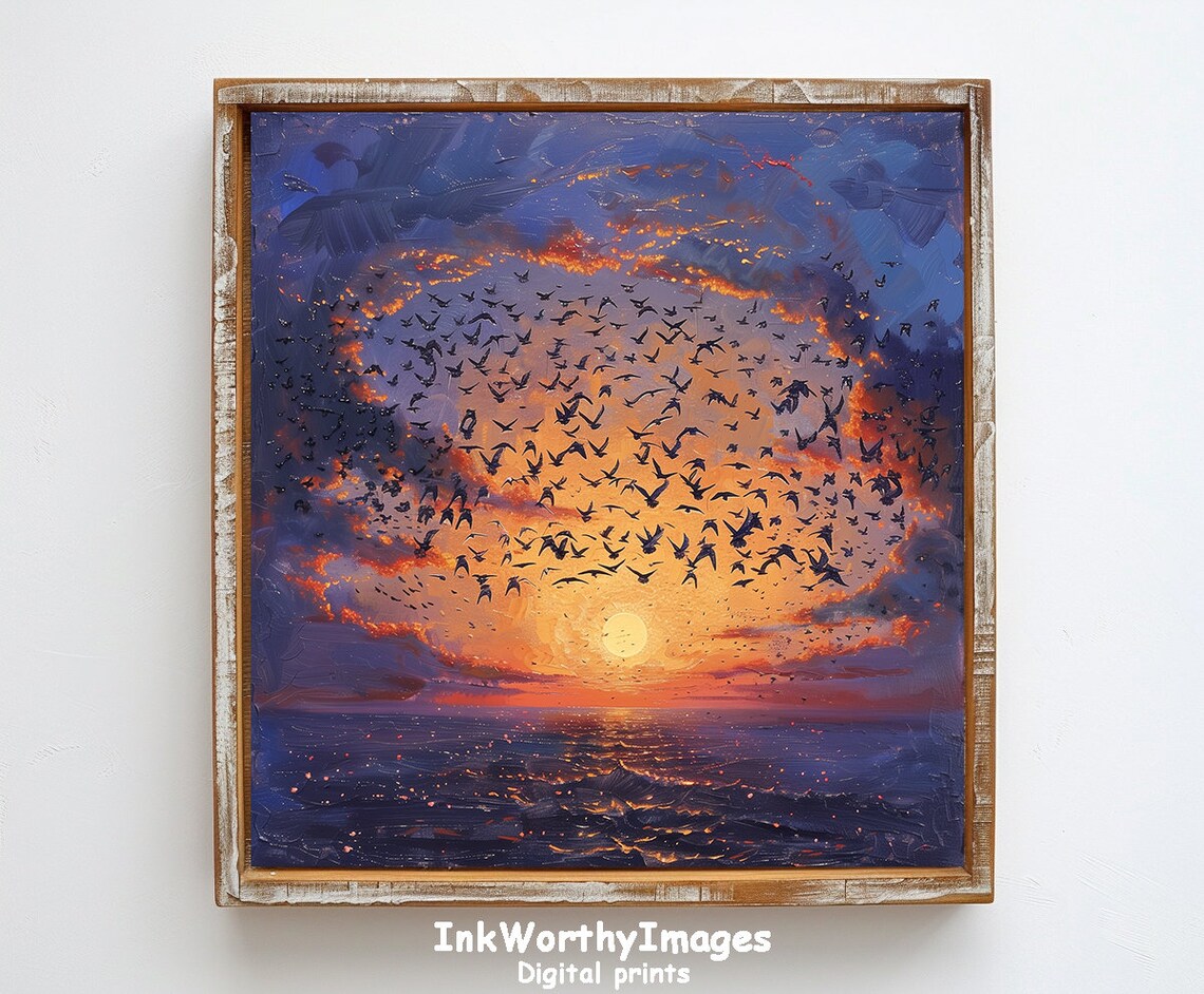 Sunset Birds Flight Ocean Seascape, Evening Sky - Image 6