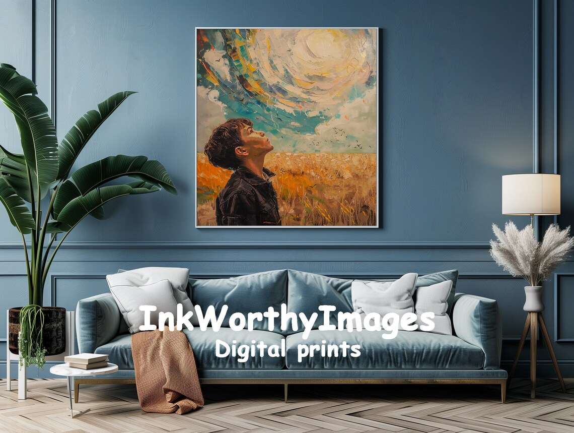 Boy Gazing At Swirling Sky, Inspirational Art Print - Image 2