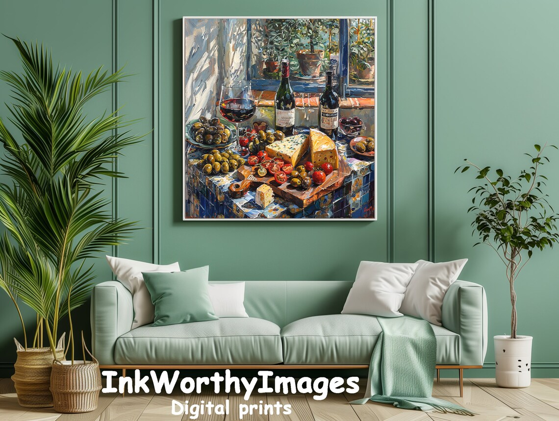 Wine And Cheese, Gourmet Still Life Art Print - Image 2