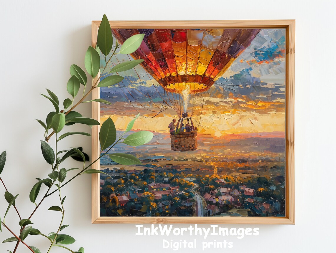 Hot Air Balloon at Sunset, Modern Landscape Art - Image 3
