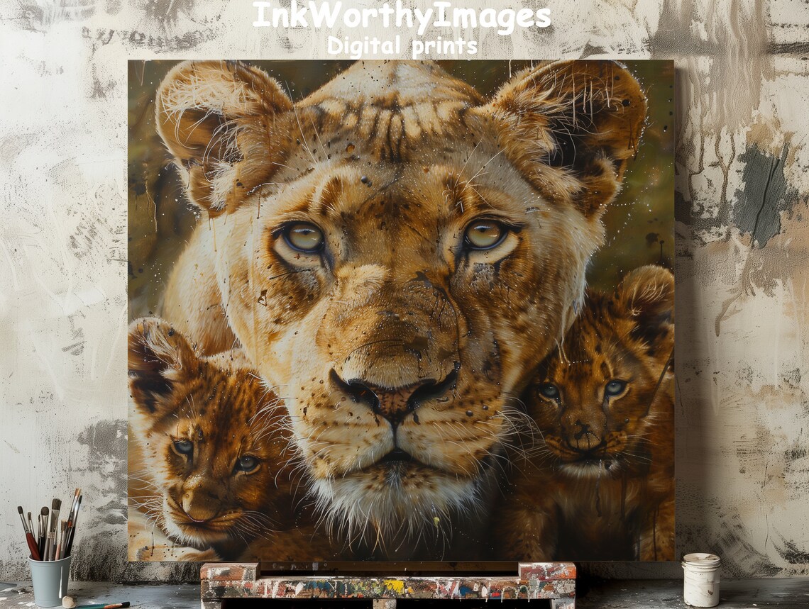 Lioness With Cubs, Majestic African Safari Portrait