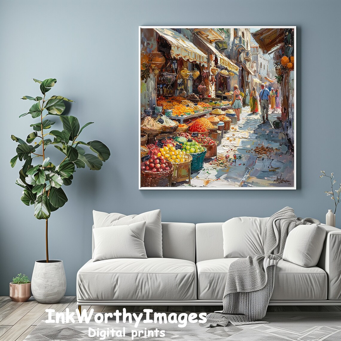 Bustling Market Street, Urban Marketplace Art Print - Image 3