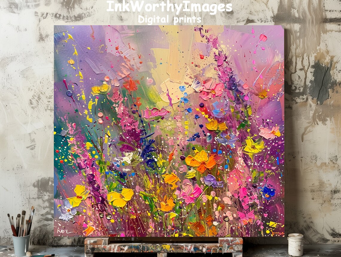 Flower Meadow Impressionistic Floral Artwork, Nature Decor