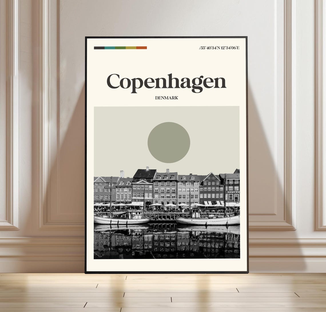 Copenhagen Denmark Nyhavn Harbor Vintage Classic Travel Poster