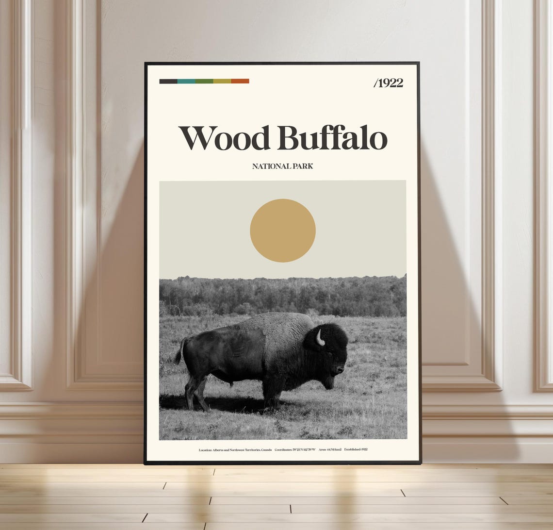 Wood Buffalo National Park Canada Bison Minimalist Travel Poster