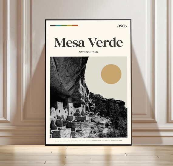 Mesa Verde National Park Colorado Cliff Dwellings Black White Travel Poster