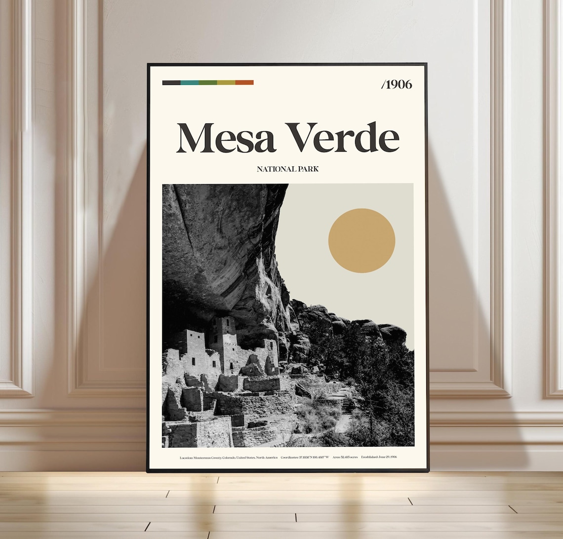 Mesa Verde National Park Colorado Cliff Dwellings Black White Travel Poster